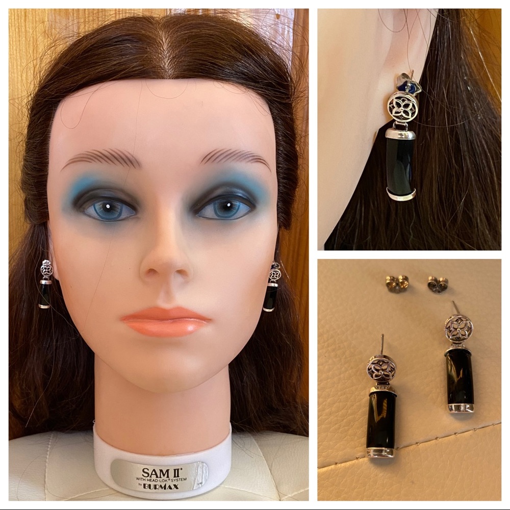 Vintage Sterling Silver Black Onyx Earrings